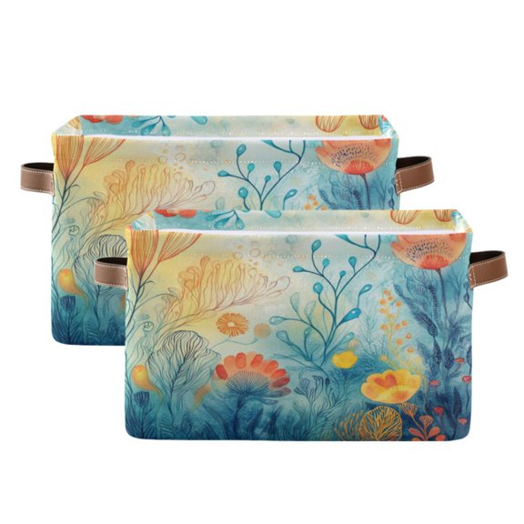 Magical Deep Sea Scene Foldable Storage Basket,Canvas Fabric Foldable Storage Bins with Handles Open Home Storage Bins Boxes for Toy Book Shelf Closet Baskets