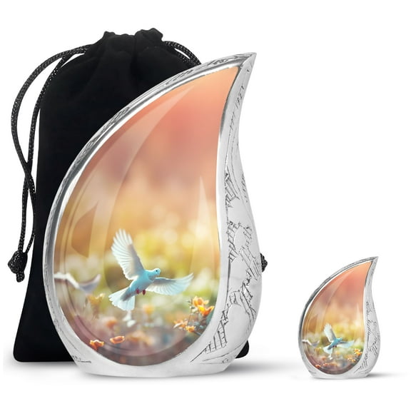 Magical Dove Bird Handmade Mini Urns For Human Ashes Adult Mom And Dad - Large Funeral Urn For Ashes Adult Mother - Decorative Gifts For Cremains Combo 10Inch 200Lbs And 3Inch Keepsake