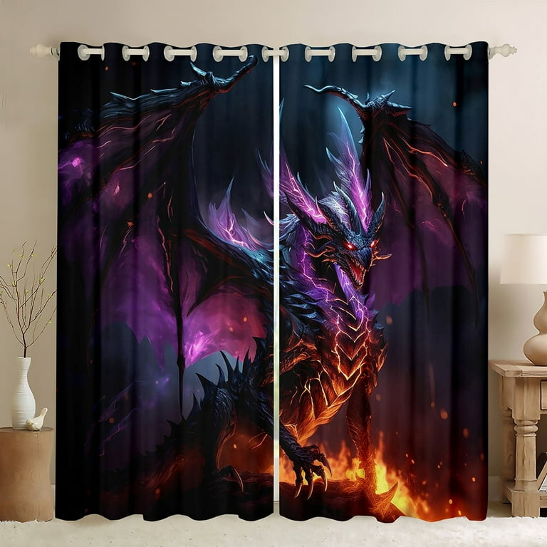 Magical Dragon Curtains Wild Animal Blackout Curtains, Purple