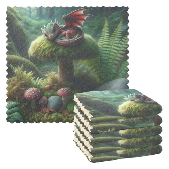 Magical Dragon Kitchen Cloth Dish Towels for Drying Washing Absorbent Dish Rags Reusable soft kitchen dishcloth set 6 Pack