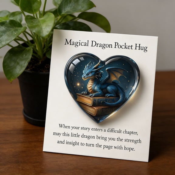 Magical Dragon Pocket Hug, Fantasy Book-Themed Dragon Heart Comfort Token, Pocket Size Encouragement Gift for Strength Wisdom Hope, Small Fantasy Gift for Readers Students (Black)