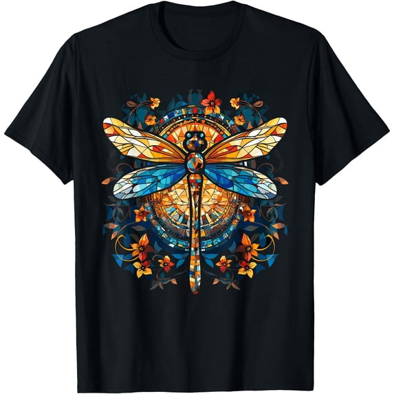Magical Dragonfly Lover Stained Glass Graphic Design Art T-Shirt ...