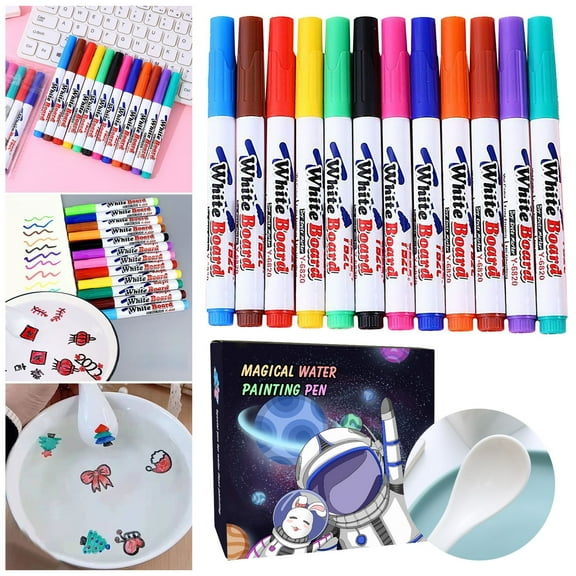 Magical Drawing Pens for Water,Create Magical Floating Drawings Bundle,12 Colors Magic Water Painting Marker Set with 1 Spoons,Water Art Pen Kit for DIY,Gifts for All