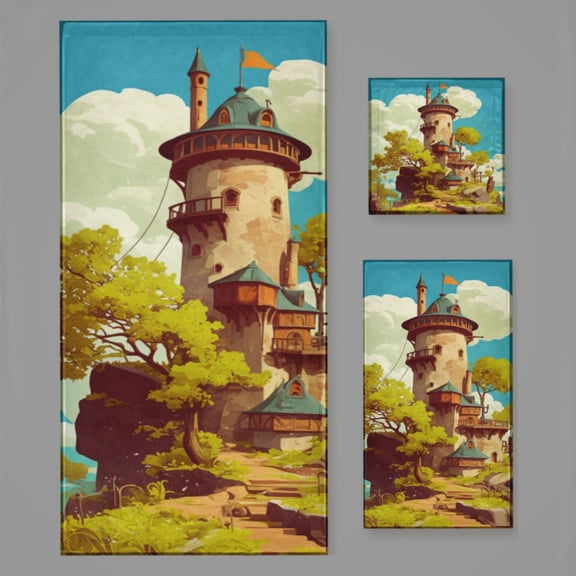 Magical Dreamy Castle (32) Bath Towel Sets For Bathroom Hand Towels Fingertip Towels 3 Piece Soft Absorbent For Bathroom Kitchen Hotel Beach