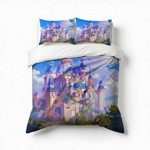 Magical Dreamy Castle Bedding Set 3 Pcs Soft Microfiber Quilt Cover For Bedroom Decor, Comforter Cover With 2 Pillowcase