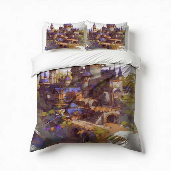 Magical Dreamy Castle Bedding Set 3 Pcs Soft Microfiber Quilt Cover For Bedroom Decor, Comforter Cover With 2 Pillowcase