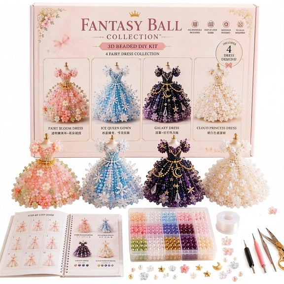Magical Dress Worlds — 3D Beaded DIY Collection, Fantasy Dress 3D Beaded Craft Kit with Instruction, Gift for Beginners, DIY Craft Lovers, Princess & Fantasy Fans (C)
