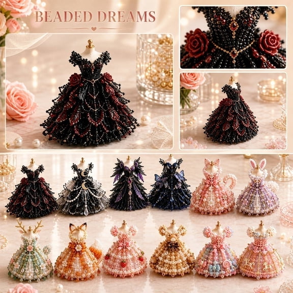 Magical Dress Worlds 3D Beaded DIY Collection, Fantasy Dress 3D Beaded Craft Kit with Instruction, Gift for Beginners DIY Craft Lovers Princess Fantasy Fans (set1)