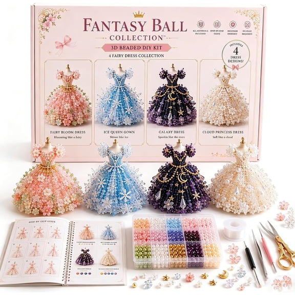 Magical Dress Worlds — 3D Beaded DIY Collection, Tiny 3D Beaded Magical Dress Worlds 3D DIY Kit, 28 Miniature Fantasy Dresses, Princess Fairy Ocean Gothic Cute Collections for Crafting, Gifts