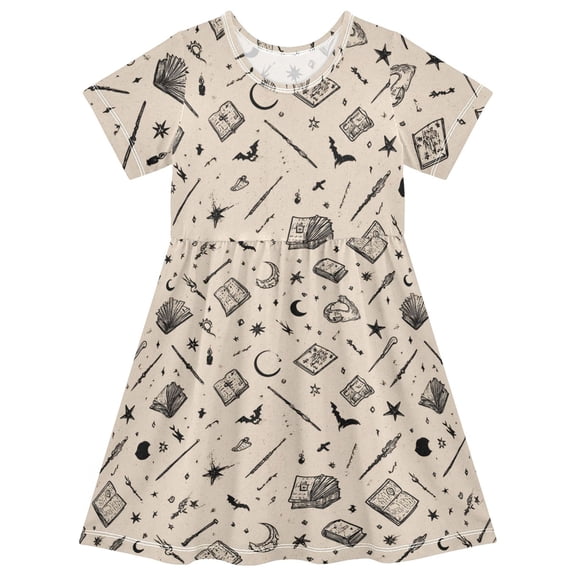 Magical Elements Short Sleeve Dress A-Line Cute Midi Casual Sundress 2-8 Years