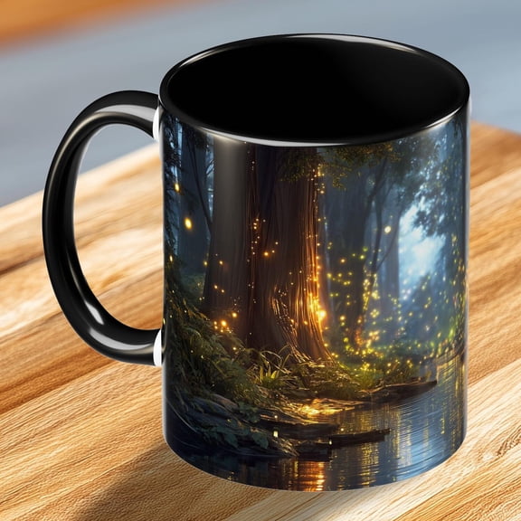 Magical Enchanted Firefly Forest Mug  11oz & 15 oz - Fantasy Whimsical Fairies Coffee Cup  Glow Fireflies Art Mug  Mystical Nature Gift