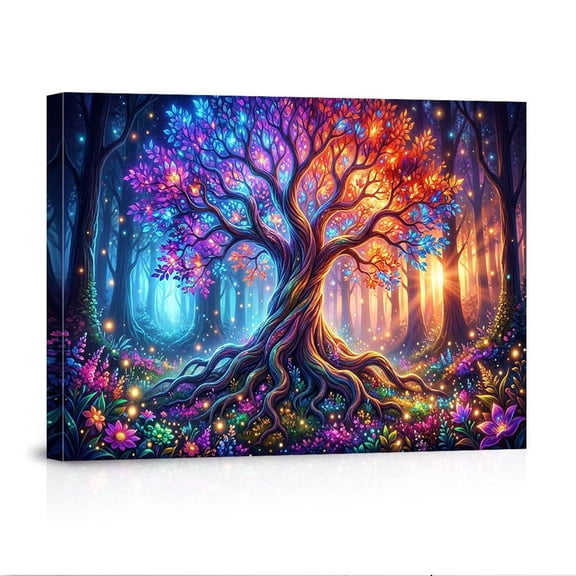 Magical Enchanted Tree Of Life Vibrant Fantasy Forest Whimsical Mystical Nature Canvas