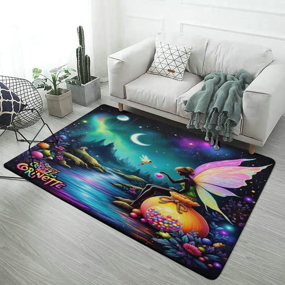 Magical Fairy Night Scene Carpet Rug for Home Living Room Bedroom Sofa Doormat Decor Area Rug Non-slip Mat