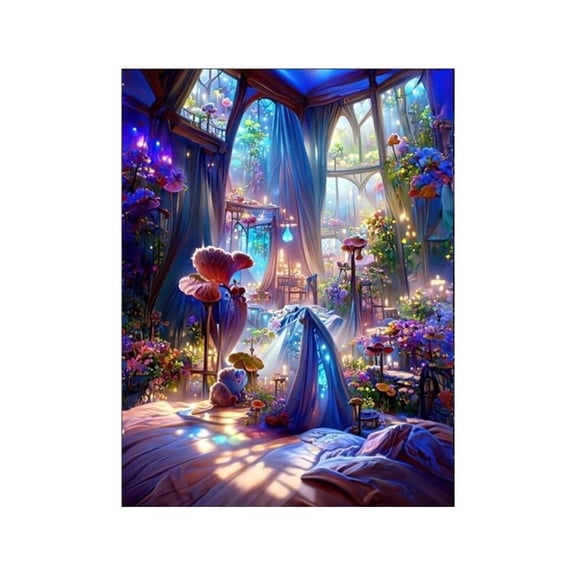 Magical Fantasy Diamond Art Kit, DIY 5D Mermaid in Mystical Garden with Glowing Lanterns for Home Decor 12 x 16 Inch