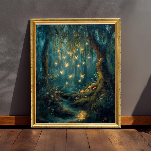 Magical Firefly Forest Poster Enchanted Woodland Night Fantasy Nature Wall Art 16x24 UNFRAMED