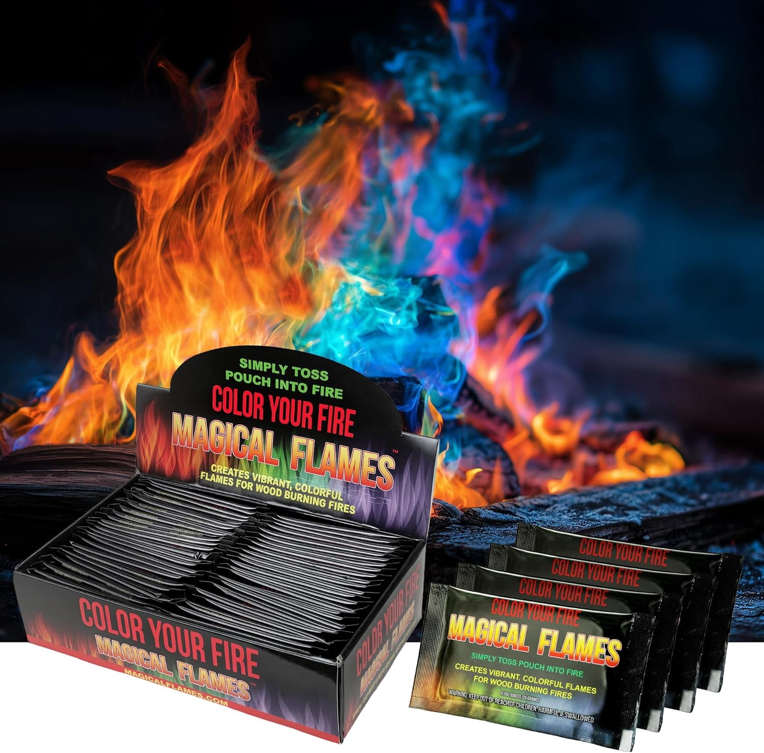 Magical Flames Fire Color Packets (12 Pack), Vibrant Multi-Color Fire ...