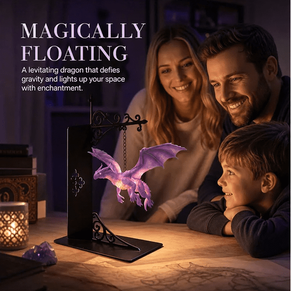 Magical Floating Dragon Bookshelf Lamp, Warm LED Night Light for Reading Nook & Fantasy Decor, Unique Gift for Book Lovers Who Crave Magic (Purple)
