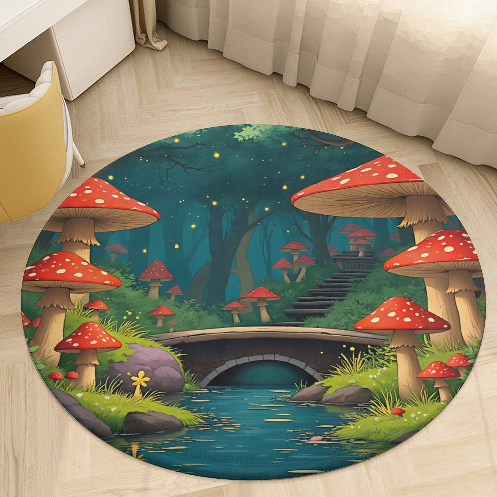 Magical Forest Butterflies And Mushrooms Round Area Rugs for Bedroom ...