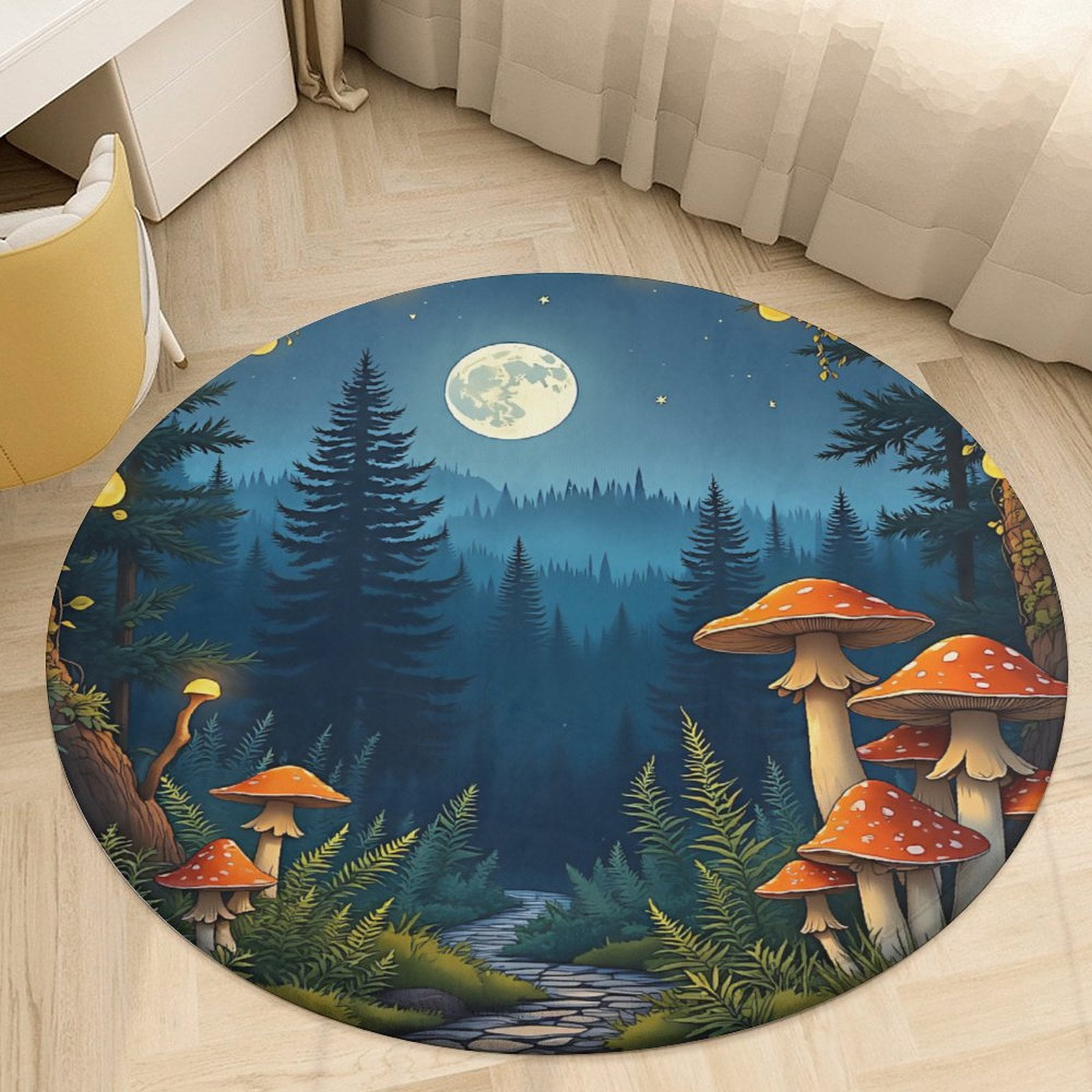 Magical Forest Butterflies And Mushrooms Round Area Rugs for Bedroom ...