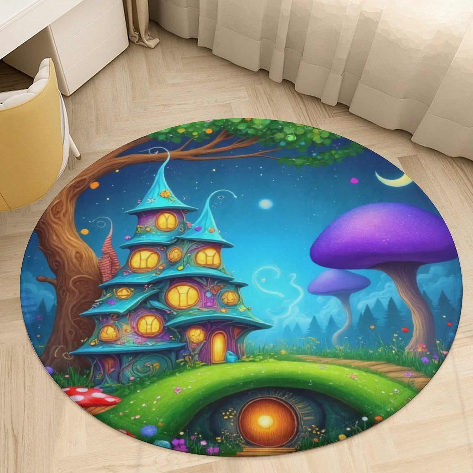Magical Forest Castle Night Round Area Rugs for Bedroom Living Room ...
