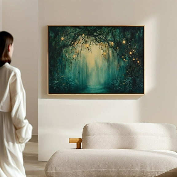Magical Forest Glow Art - Enchanted Woodland Path With Lights - Mystical Wall Decor For Home And Office Wall Art, Modern Wall Decor, 8x12 UNFRAMED