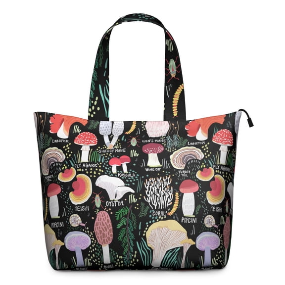 Magical Forest Mushroom Duffel Whimsical Weekender Bag with Fairy Tale Mushrooms, Botanical Fungi Pattern, Boho Trippy Travel Tote with Gothic Cottagecore Vibes