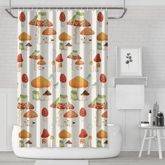 Magical Forest Mushrooms Boho Shower Curtain, Waterproof Fabric with Hooks, Machine Washable Fairy Tale Mushroom and Cottagecore Fungi Bathroom Shower Curtain