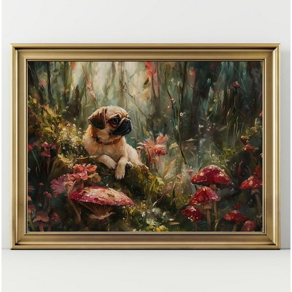 Magical Forest Pug Art Print, Matte Horizontal Posters - Wall Decor, Home Decor, Animal Lover Gift, Nature Poster, Pug Owner Wall Art, Modern Wall Decor, 8x12 UNFRAMED