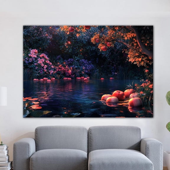 Magical Forest Wall Art, Enchanted Apple Tree, Fantasy Nature poster, Romantic Pond Scene, Dreamy Botanical Decor, Her Unframed Paper Print