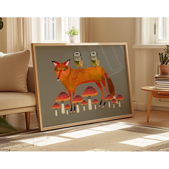 Magical Fox Art Print, Bright Home Decor, Wall Decoration For Kitchen, Bedroom, Living Room, Office, House Warming, Birthday Gift, Mushrooms, 8x12 UNFRAMED