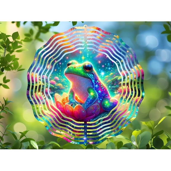 Magical Frog Fantasy Garden 3D Wind Spinner, Kinetic Stainless Steel Hanging Sculpture & Yard Art