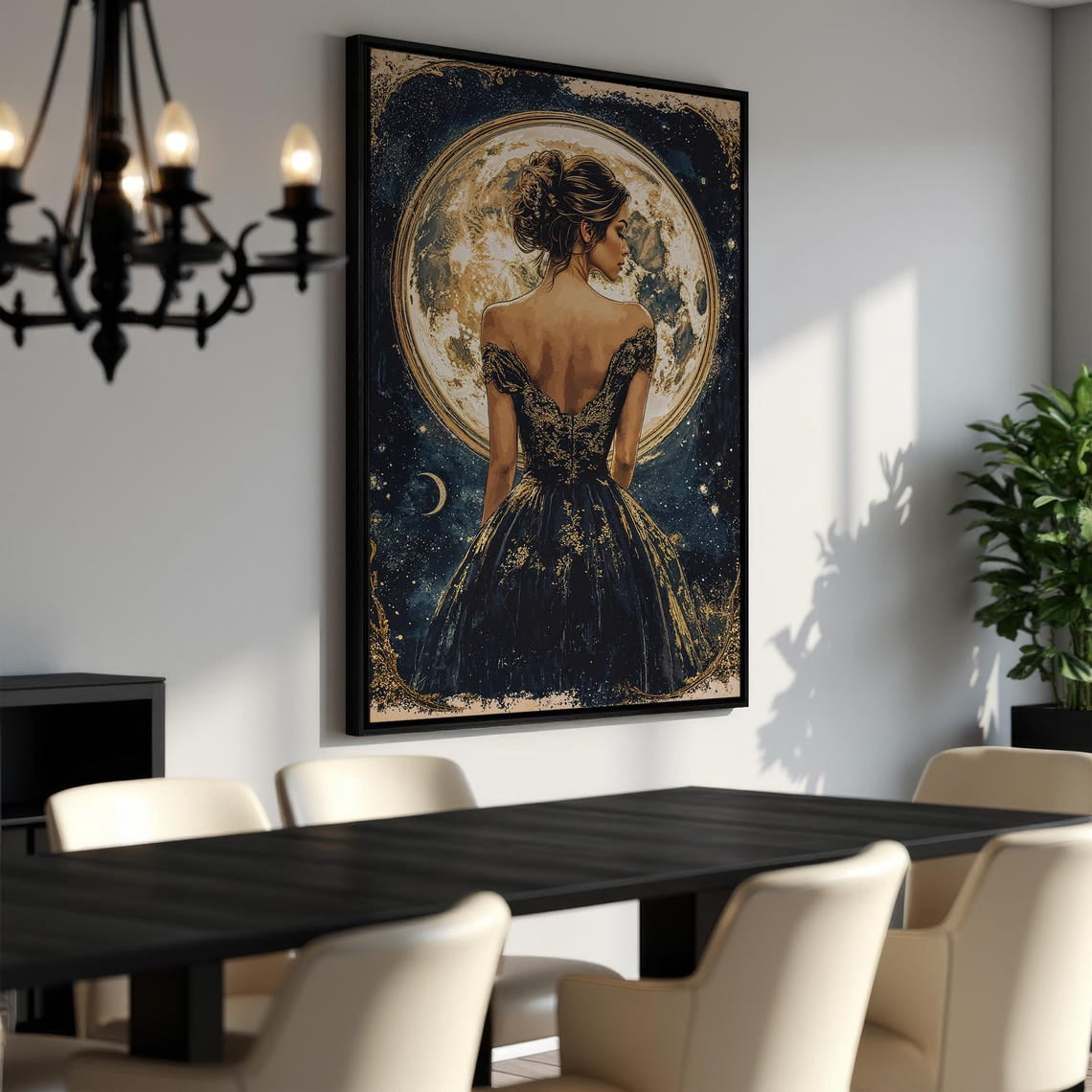 Magical Full Moon Woman Portrait - Poster - Starry Night Fantasy ...