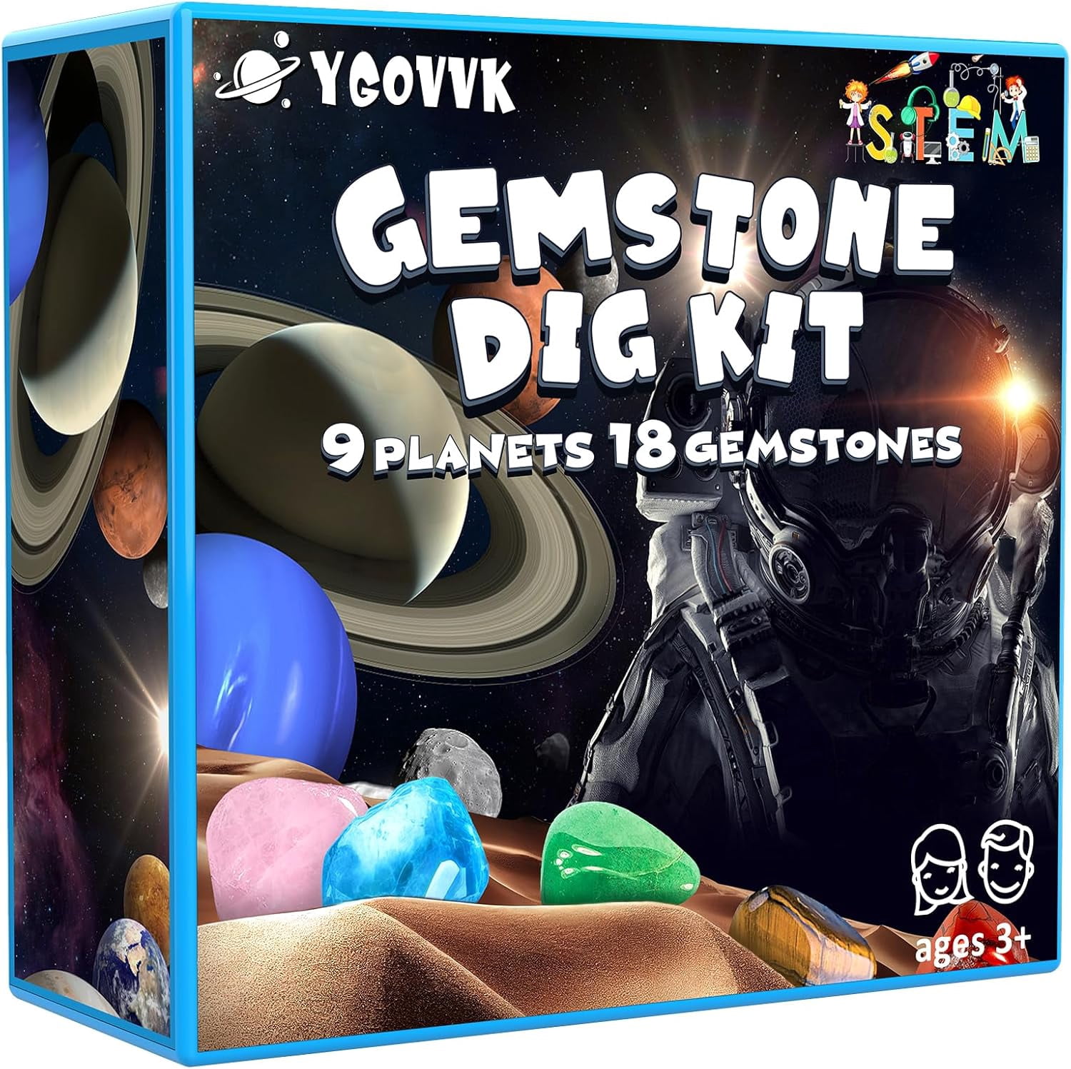 Magical Gems Dig Kit, Solar System Space Toys Excavate 18 Real Gems from 9 Planets Easter Eggs for Kids 6-12, STEM Educational Science Kits, Archaelogy Geology Christmas Birthday Gift for Boys Girls