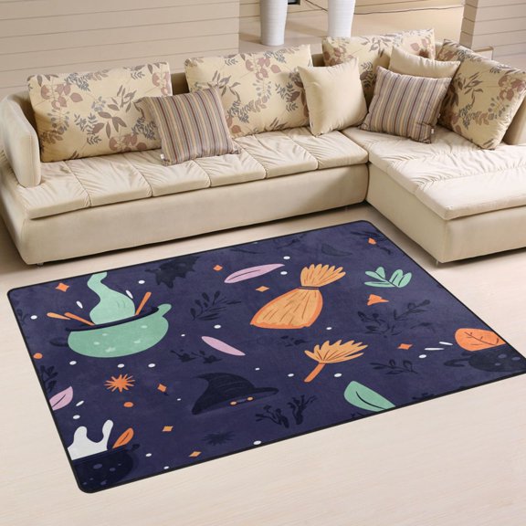 Magical Halloween Themed Pattern Soft Polyester Area Rug 31''x20'', Non Slip, Memory Foam, Water Absorbent