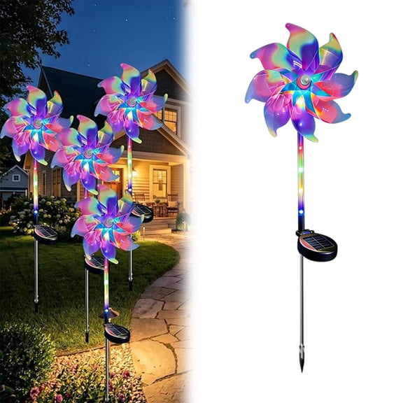 Magical Holographic Rainbow Solar Pinwheel Lights, Color Changing LED Windmill Garden Stakes, Waterproof Outdoor Kinetic Yard Decor for Patio, Lawn, Pathway, Party