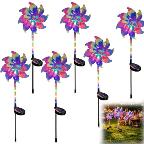 Magical Holographic Rainbow Solar Pinwheel Lights, Waterproof Windmill Landscape Light with LED Lights for Yard, Pathway