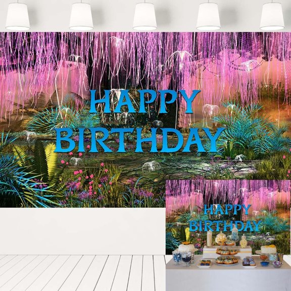 Magical Home Tree Backdrop for Birthday Party Mysterious Planet Landscape Scenery Photo Background Forest Banner for Cake Table 5x3 ft