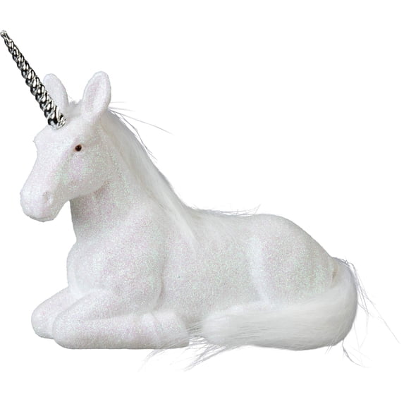 Magical Laying Unicorn Figurine in White Glitter
