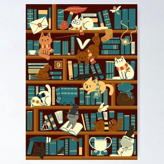 Magical Library School Illustration Poster, Poster Home Decor, Poster Only