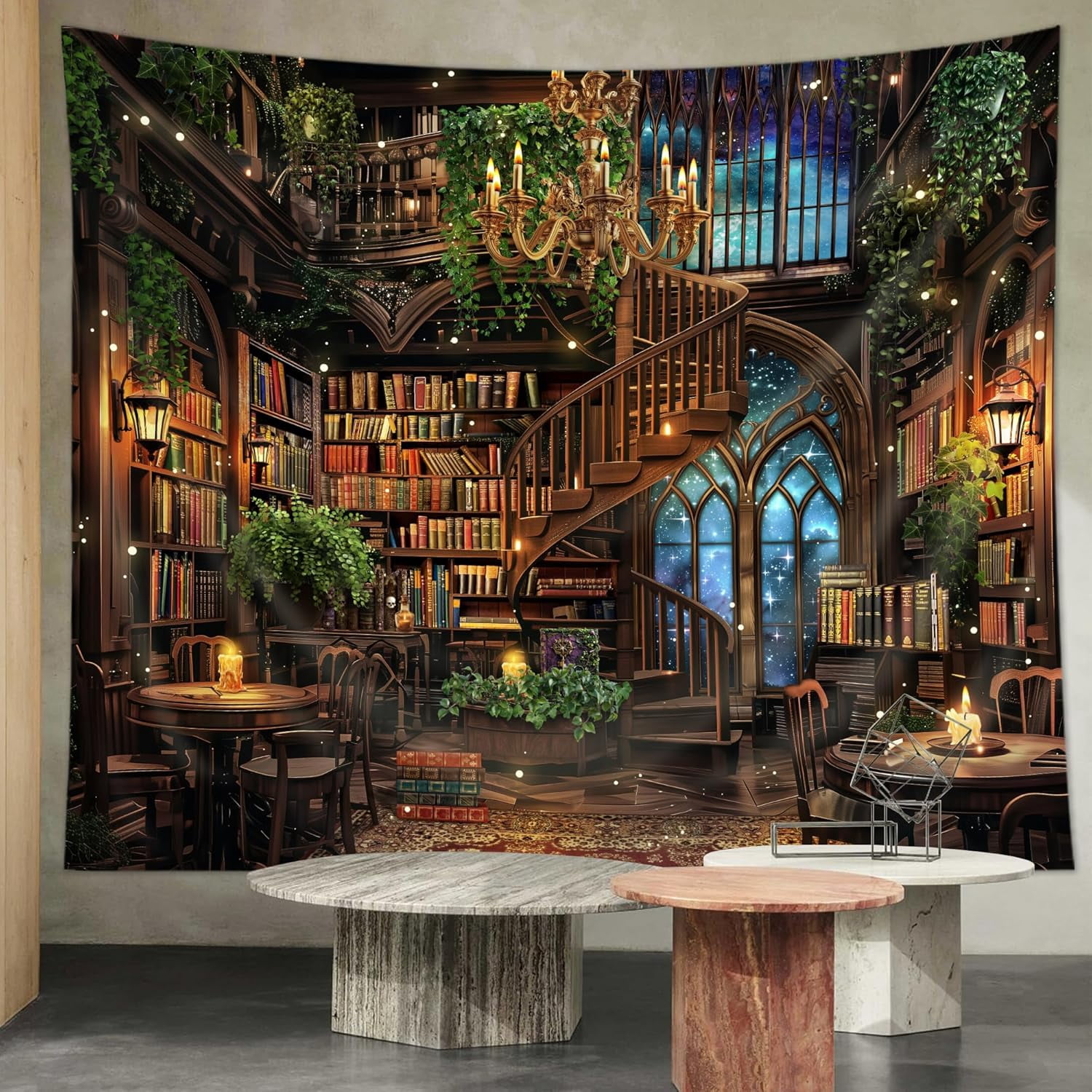 Magical Library Tapestry Fairy Tale Mysterious Mysty Bookshelf Wall ...