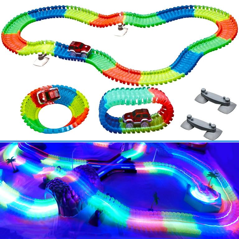 Zyerch Glow Race Tracks and LED Toy Car, Race Car Track for Kids, Glow in  The Dark Rainbow Race Track