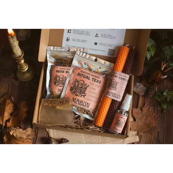 Magical Mabon Event Box with Altar Candles, Soap, Candle Dressing Kit, Anointing Oil & Celebration Guides