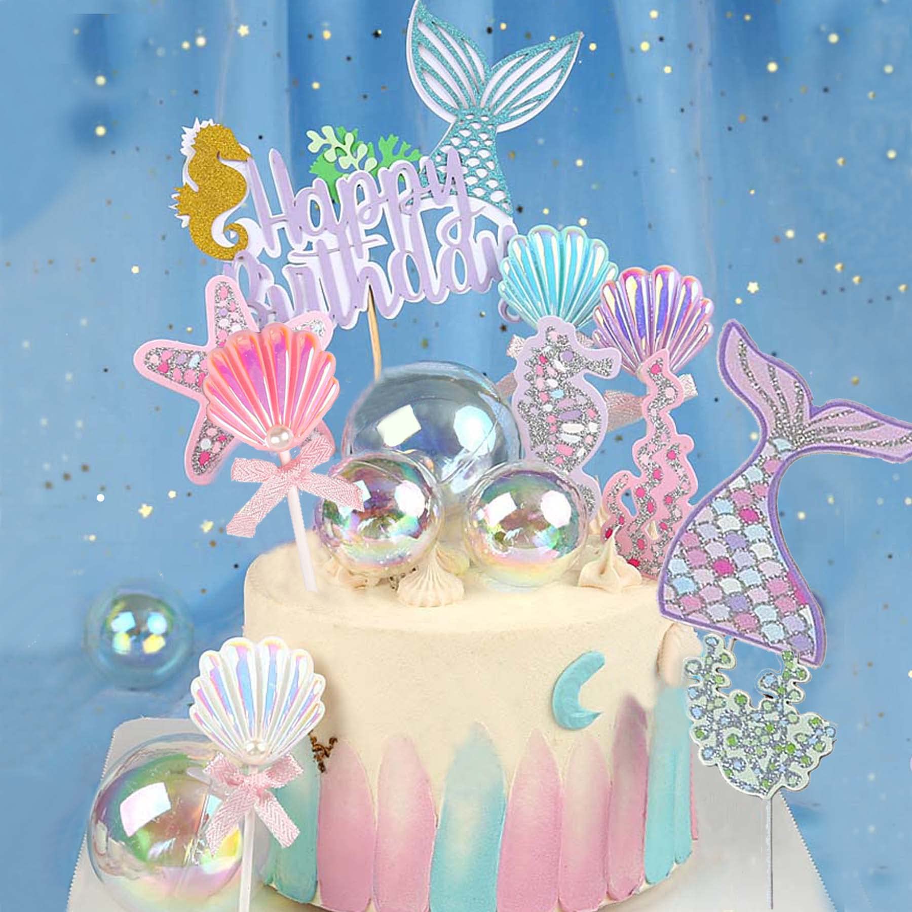 Mermaid 3rd Birthday Cake Topper - Under The Sea Party Decor For Girls | Glitter Cardboard With Wooden Stick