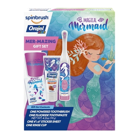 Magical Mermaid Oral Care Gift Set, Spinbrush Toothbrush, Orajel Kids Fluoride Toothpaste, & More