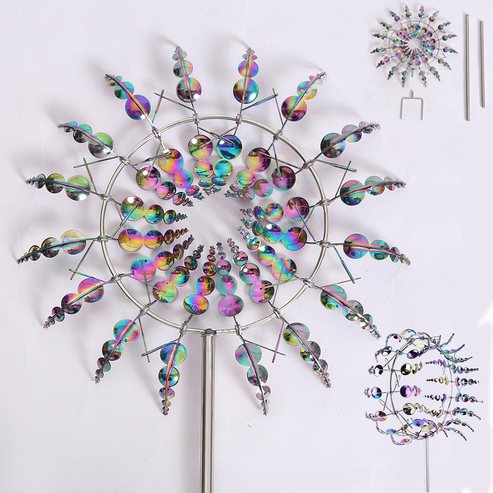 Magical Metal Windmill, 3D Sunflower Wind Spinner with Fork Wind