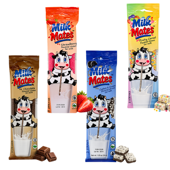 Magical Milk Straws - 4 Pack Bundle of Flavored Straws for Milk, Chocolate, Strawberry, Cookies & Cream, Fruity Cereal. 20 Milk Flavoring Straws for Kids. Makes Children Love to Drink Milk