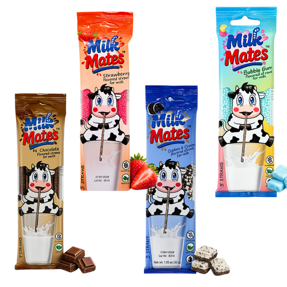 Magical Milk Straws - 4 Pack Bundle of Flavored Straws for Milk, Chocolate, Strawberry, Cotton Candy, Cookies & Cream, 20 Milk Flavoring Straws for Kids. Makes Children Love to Drink Milk