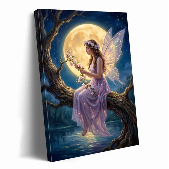 Magical Moon Fairy Fantasy Whimsical Ethereal Purple Wall Art Print, Striking Science Inspired Theme For Bedroom And Gallery Wall Decor