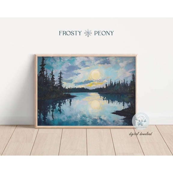 Magical Moonlit Lakeside Forest Art Print, Calming Lake Reflection Wall Art, Serene Forest Lake Scenery Art, Wall Art, Modern Wall Decor, 16x24 UNFRAMED