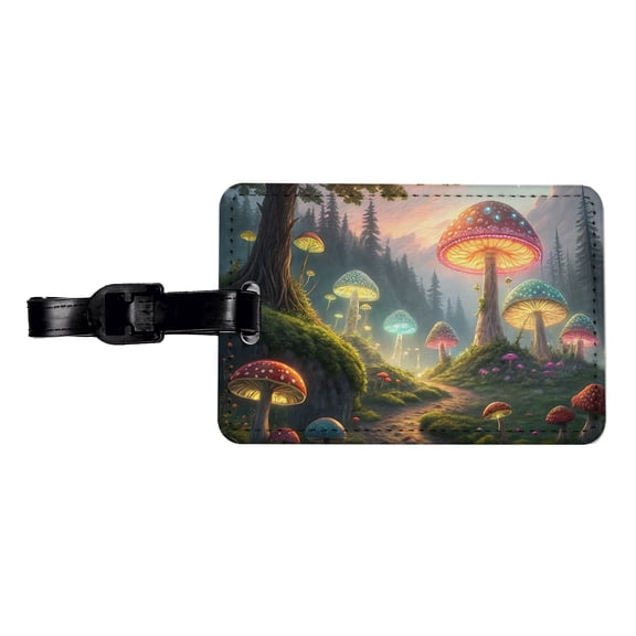 Magical Mushroom Garden Path Faux Leather Travel Luggage Tag